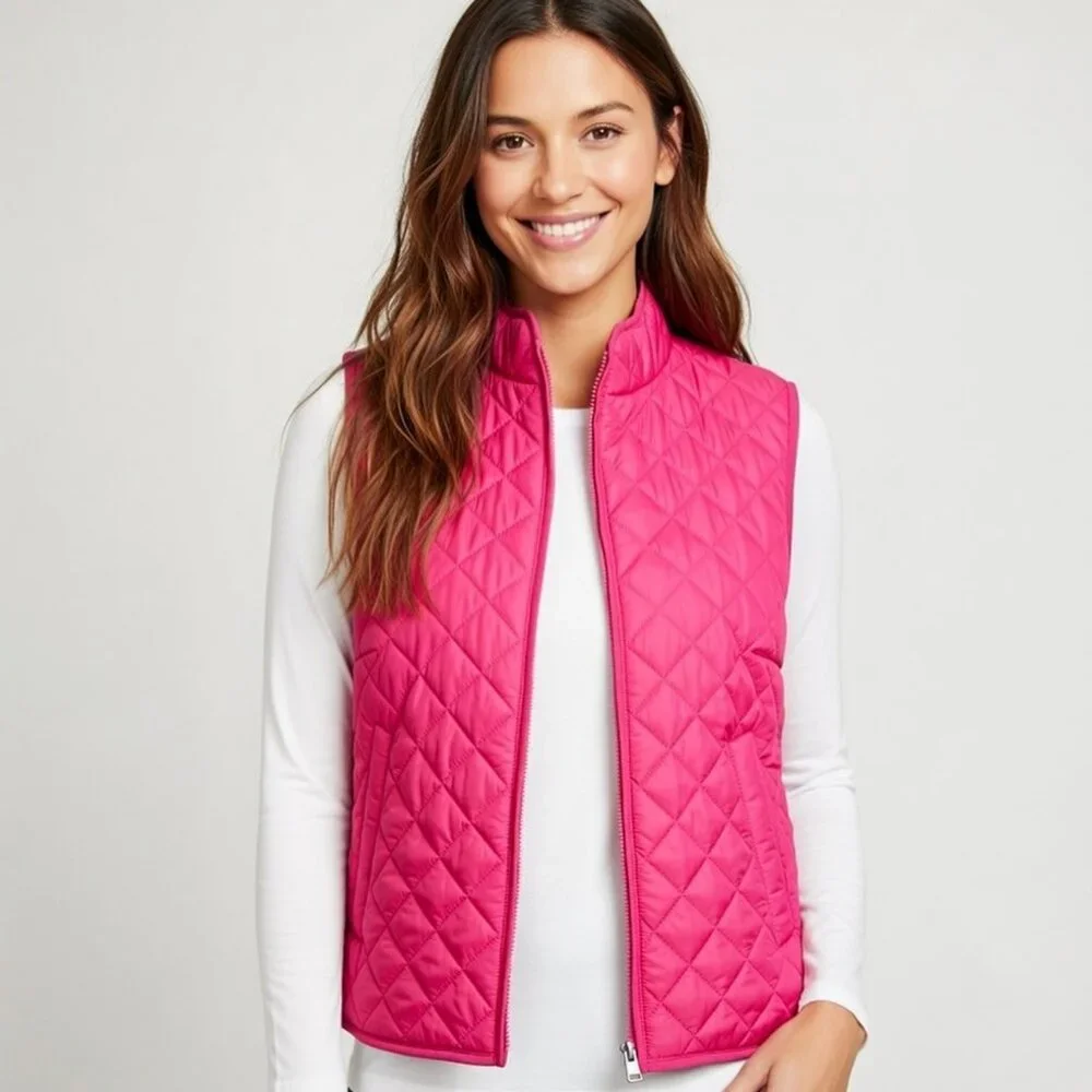 Karen Scott Sport Pink Quilted Puffer Vest Size Large L Athleisure Full Zip - Picture 7 of 15